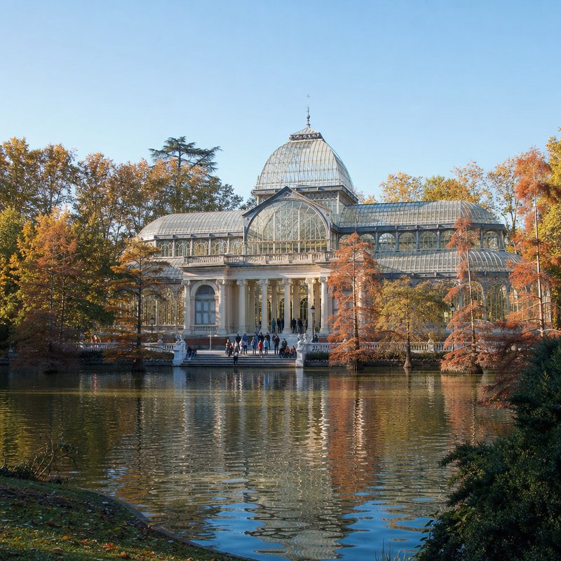 The Crystal Palace and lake in Madrid's Retiro Park
