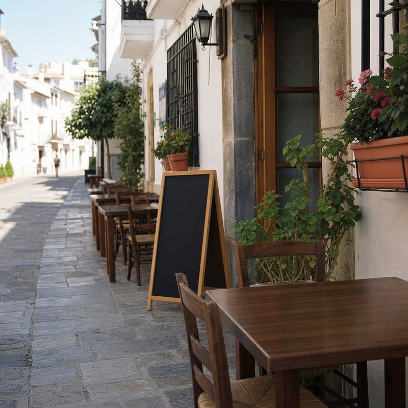 A modest, charming outdoor cafe terrace
